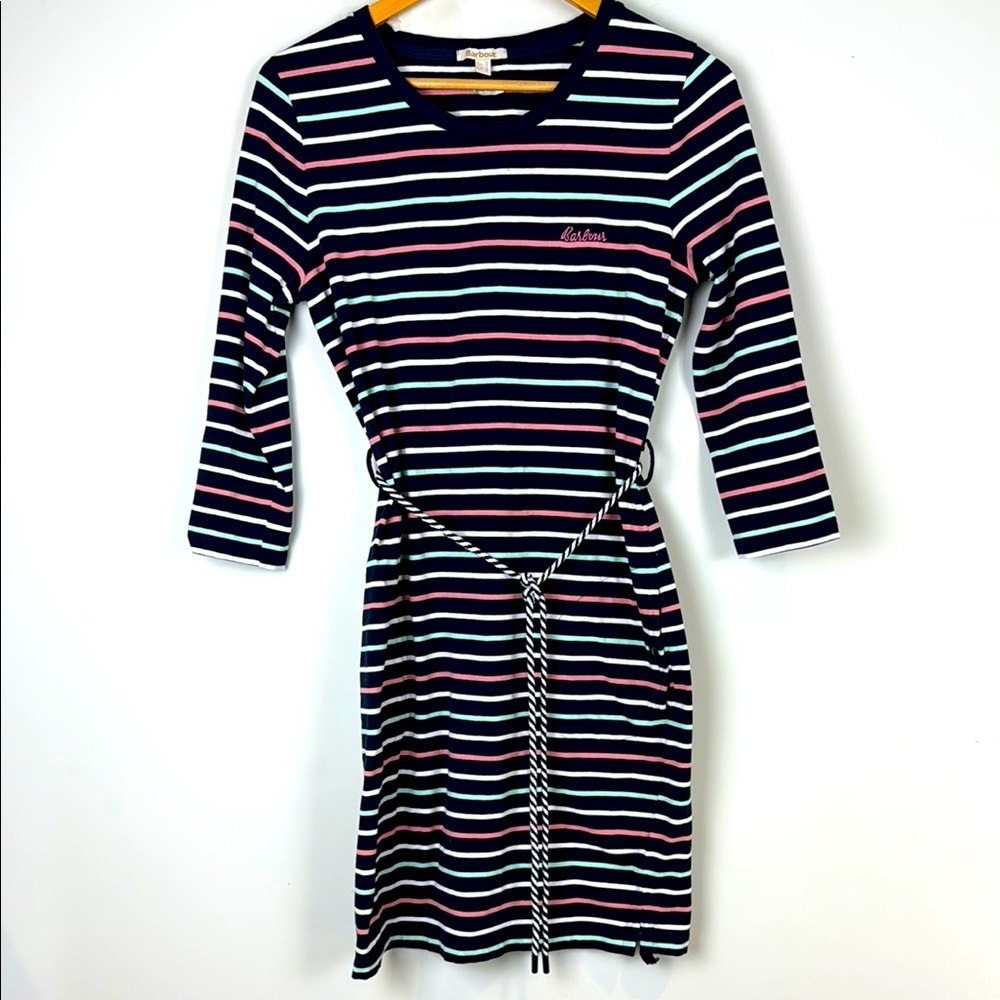 Barbour Striped Sheath Dress | Nautical Preppy Cotton Knit Midi Dress | Classic